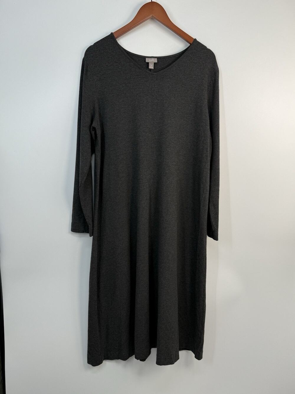 J Jill Stretch Long Sleeve Knit Midi Dress Gray XL Soft Comfortable Rayon Blend